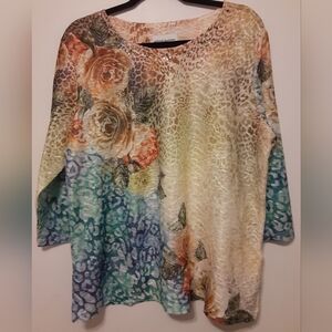 Alfred Dunner Multicolor Floral and Leopard Print Tunic